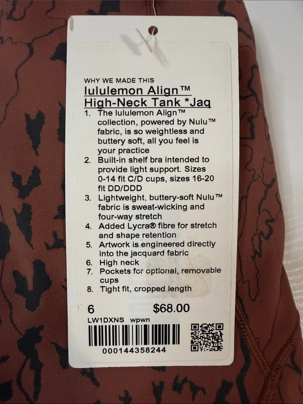New Lululemon Align High-Neck Tank Top Camo Contour Jacquard Copper Graphite